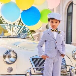 Janie and Jack Light Blue & White Striped Seersucker Jacket Easter Blazer size 3